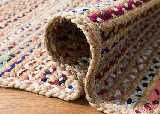 Tapis en Jute Naturel et Coton Multicolore