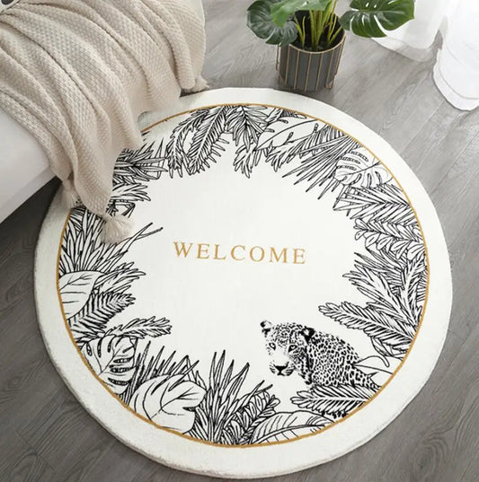 Tapis Rond Imprimé Fleurs pour Salon et Salle de Bain