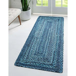 Tapis en toile de Jute et Coton Naturel, Tressé BLEU - Vignette | MesTapis.com