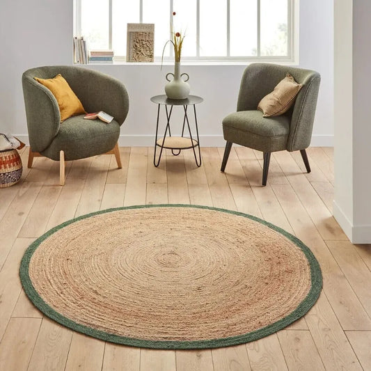 Tapis Rond en Jute – contours verts